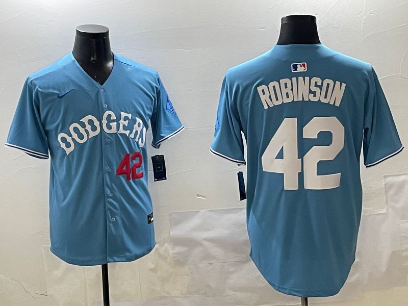 Men Los Angeles Dodgers 42 Robinson Light Blue Joint Name 2025 Nike MLB Jersey style 22